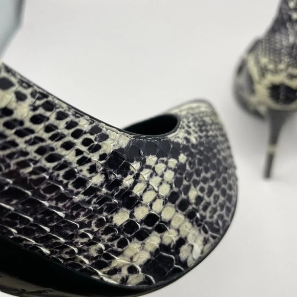 YSL Yves Saint Laurent Snake Print Textured Printed Pump Cream & Black Sz 8 - Picture 8 of 11
